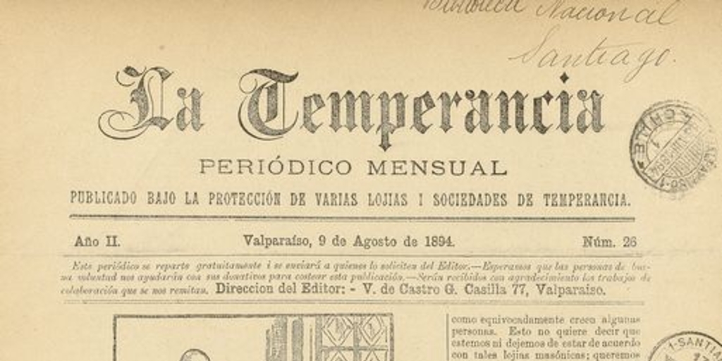 La temperancia Año 2: nº26, 9 de agosto de 1894