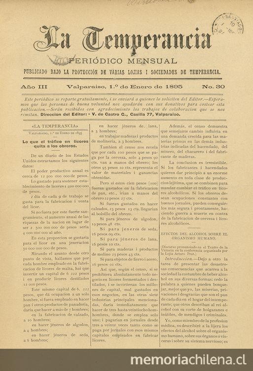 La temperancia Año 3: nº30, 1 de enero de 1895