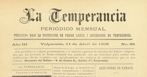 La temperancia Año 3: nº33, 11 de abril de 1895