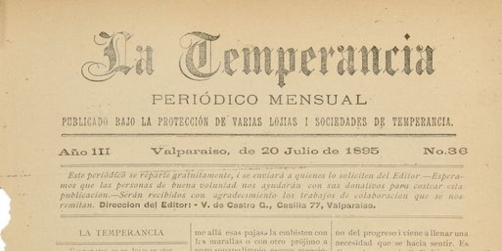 La temperancia Año 3: nº36, 20 de julio de 1895