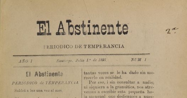 El Abstinente Año I: nº1, 1 de julio de 1897