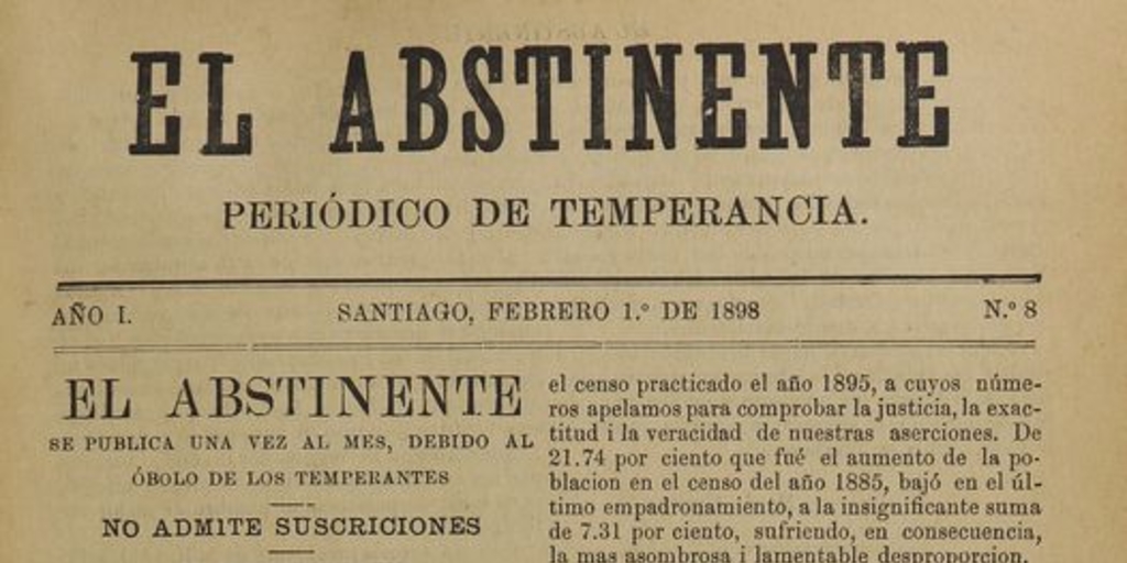El Abstinente Año I: nº8, 1 de febrero de 1898