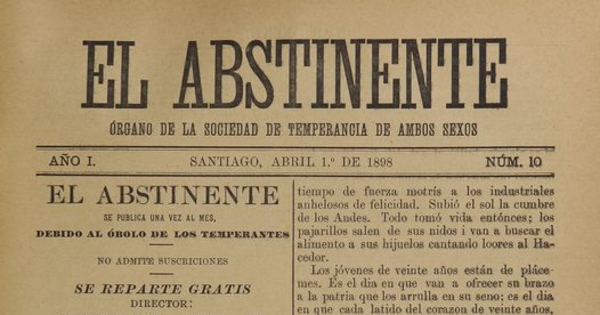 El Abstinente Año I: nº10, 1 de abril de 1898