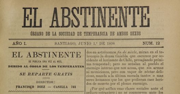 El Abstinente Año I: nº12, 1 de junio de 1898