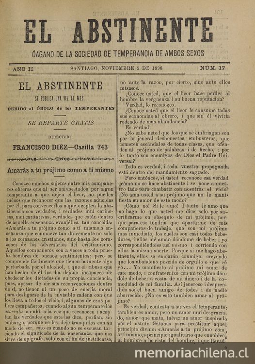 El Abstinente Año II: nº17, 1 de noviembre de 1898