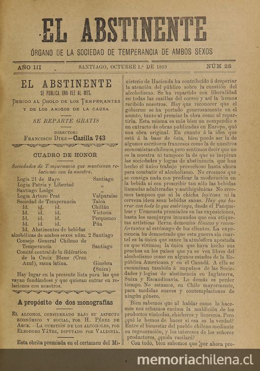 El Abstinente Año III: nº28, 1 de octubre de 1899