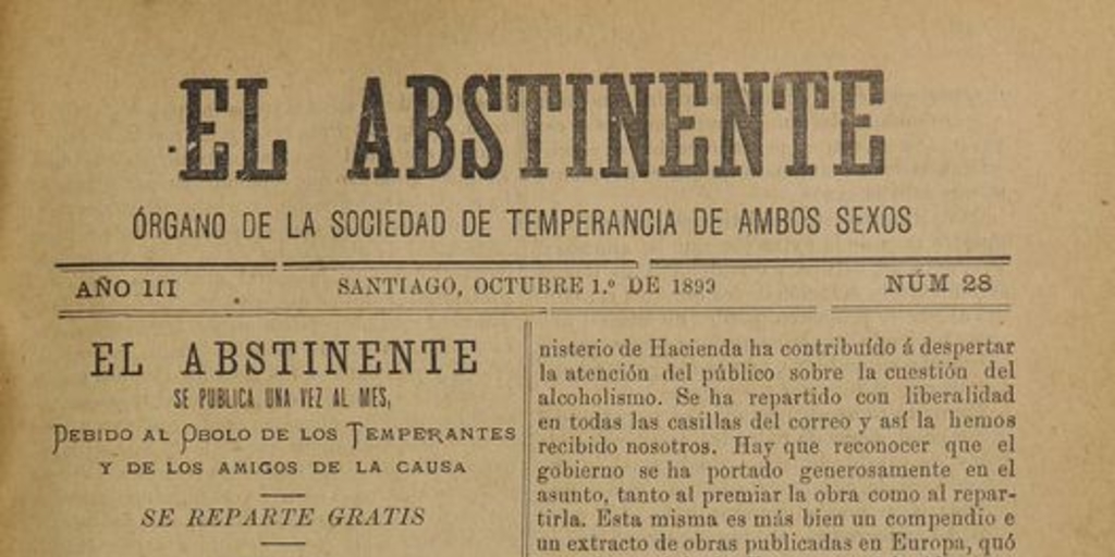 El Abstinente Año III: nº28, 1 de octubre de 1899