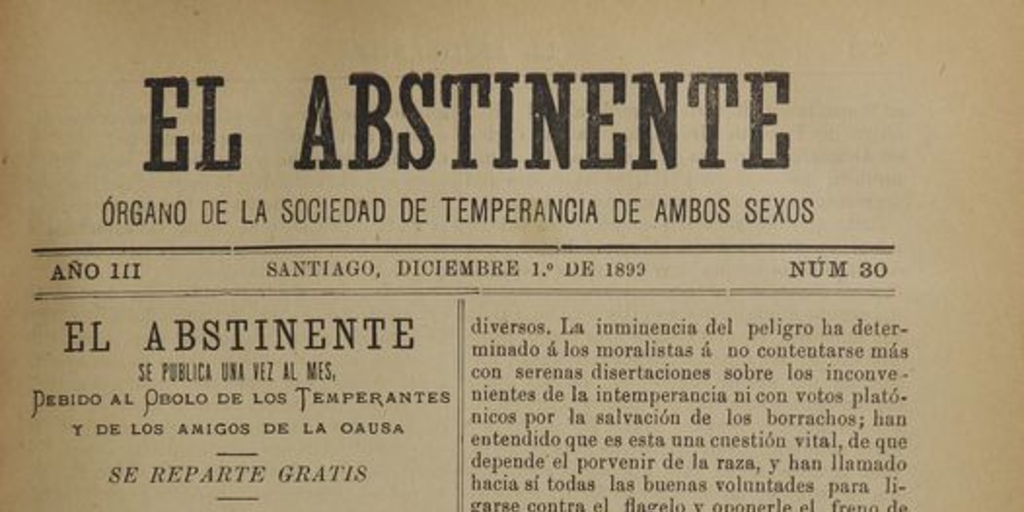 El Abstinente Año III: nº30, 1 de diciembre de 1899