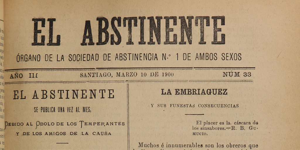 El Abstinente Año III: nº33, 10 de marzo de 1900