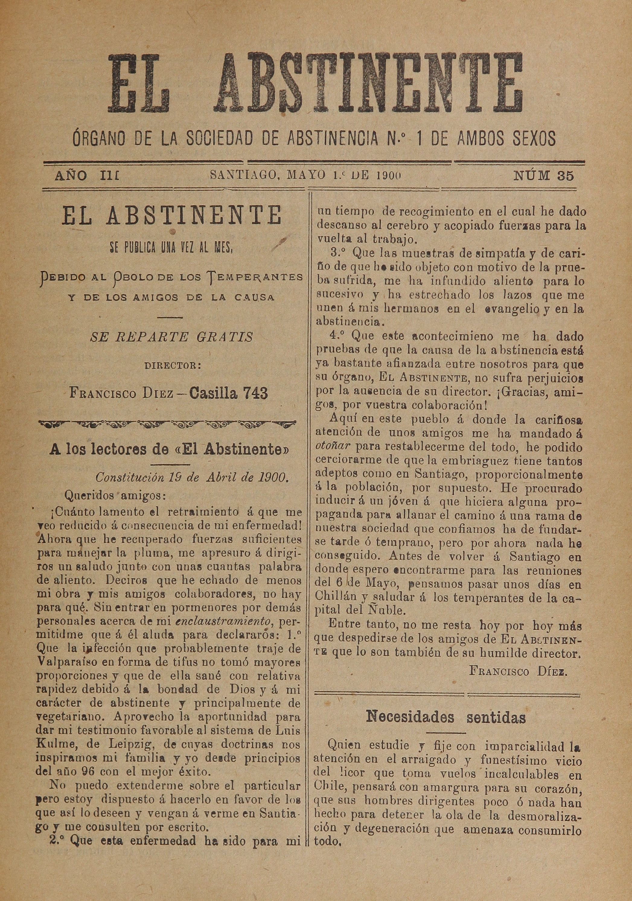 El Abstinente Año III: nº35, 1 de mayo de 1900