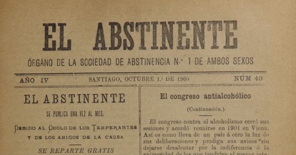 El Abstinente Año IV: nº40, 1 de octubre de 1900