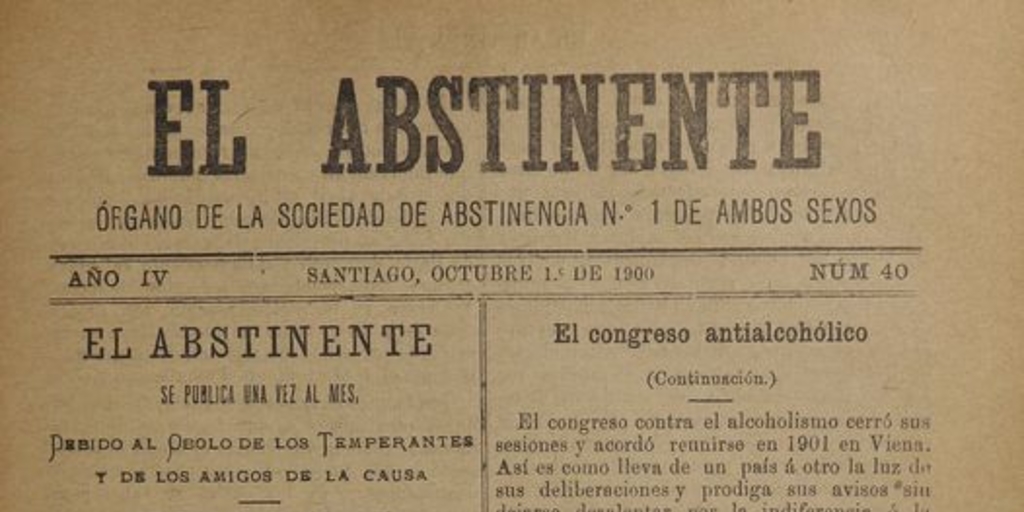 El Abstinente Año IV: nº40, 1 de octubre de 1900