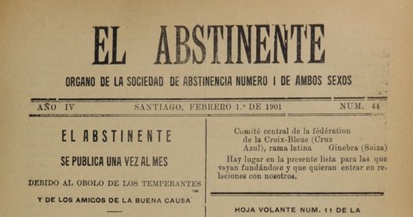El Abstinente Año IV: nº44, 1 de febrero de 1901