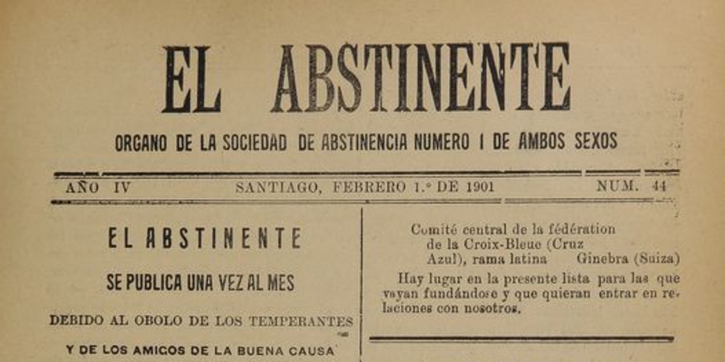 El Abstinente Año IV: nº44, 1 de febrero de 1901