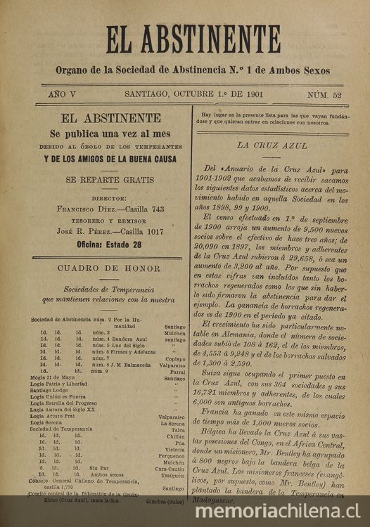 El Abstinente Año V: nº52, 1 de octubre de 1901