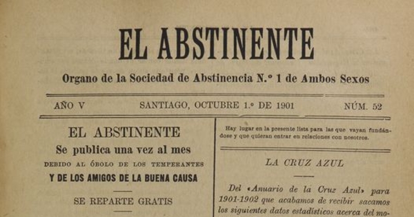 El Abstinente Año V: nº52, 1 de octubre de 1901
