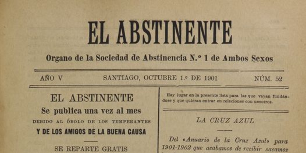 El Abstinente Año V: nº52, 1 de octubre de 1901