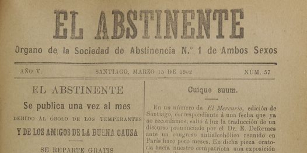 El Abstinente Año V: nº56, 1 de febrero de 1902