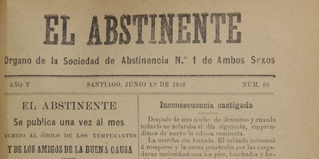 El Abstinente Año V: nº60, 1 de junio de 1902