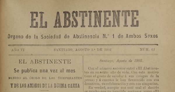 El Abstinente Año VI: nº62, 1 de agosto de 1902