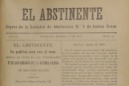 El Abstinente Año VI: nº62, 1 de agosto de 1902