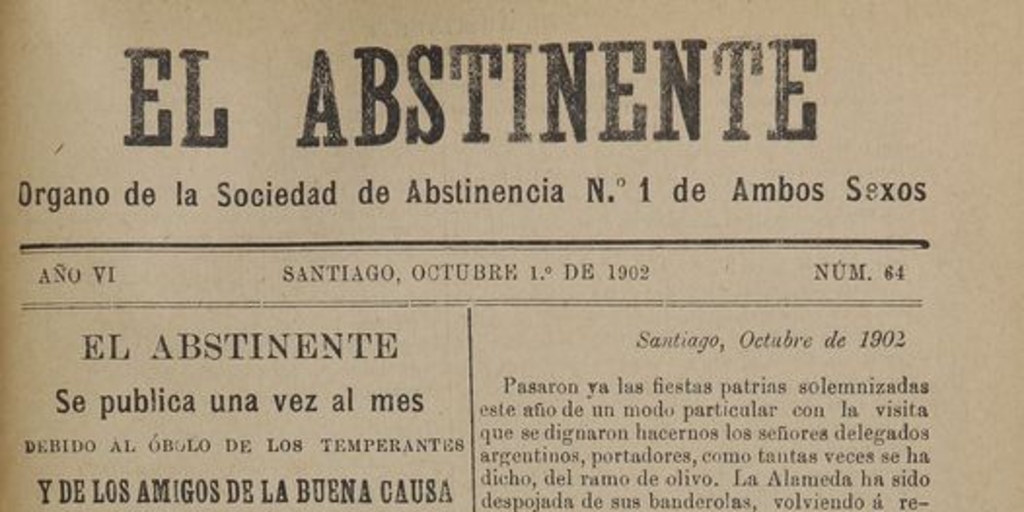El Abstinente Año VI: nº64, 1 de octubre de 1902
