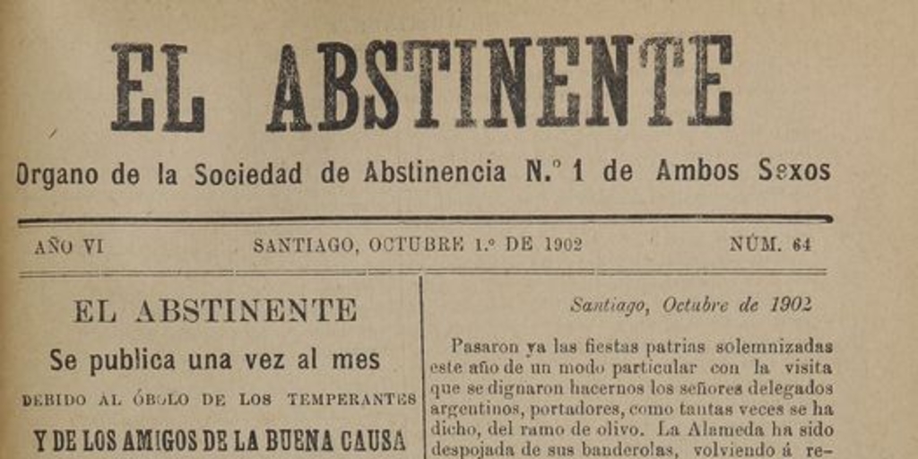 El Abstinente Año VI: nº64, 1 de octubre de 1902