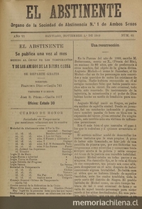 El Abstinente Año VI: nº65, 1 de noviembre de 1902