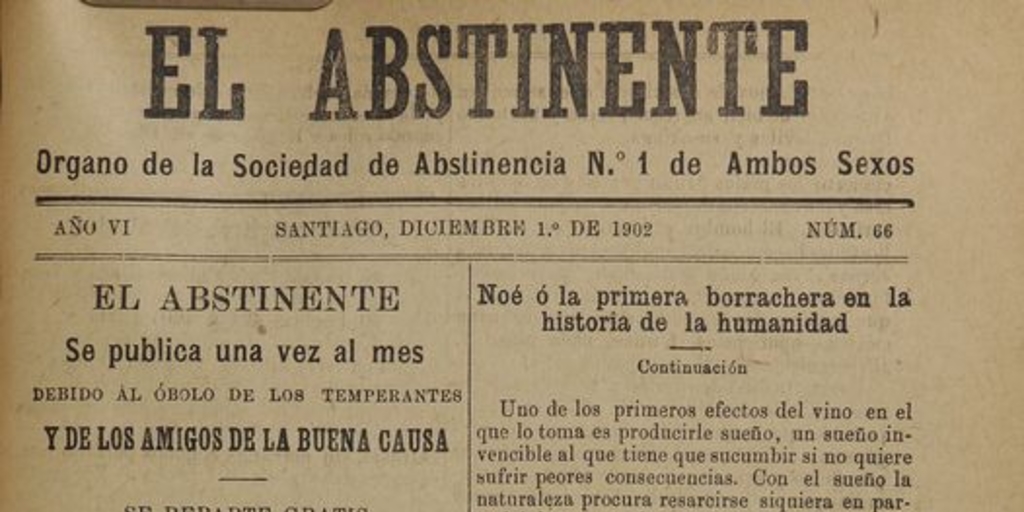 El Abstinente Año VI: nº66, 1 de diciembre de 1902