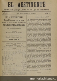 El Abstinente Año VI: nº67, 1 de marzo de 1903