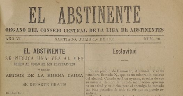 El Abstinente Año VI: nº70, 1 de julio de 1903