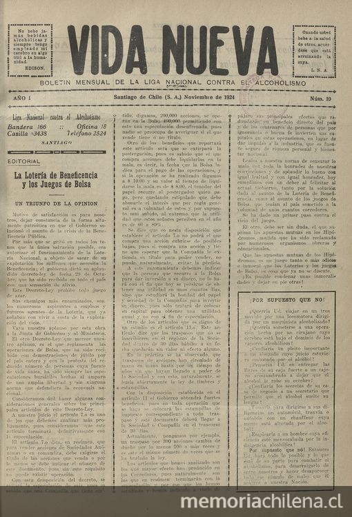 Vida Nueva Año I: nº10, noviembre de 1924