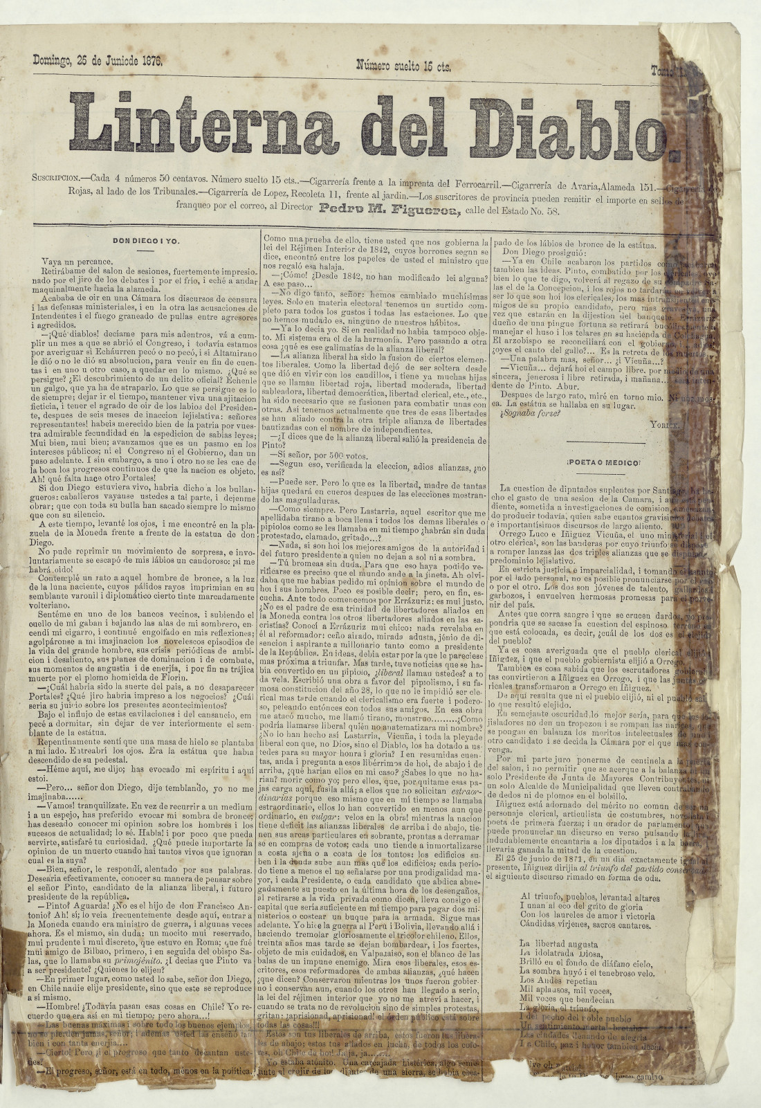 La Linterna del Diablo. Año 3, número 2, 25 de junio de 1876