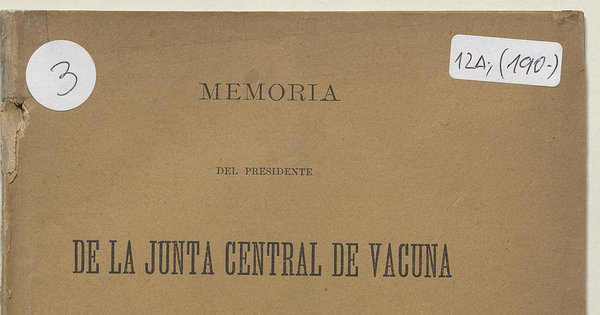 Memoria de la Junta Central de Vacuna correspondiente a 1891