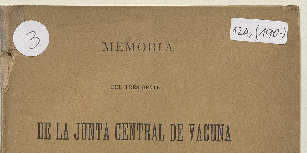 Memoria de la Junta Central de Vacuna correspondiente a 1891