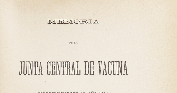 Memoria de la Junta Central de la Vacuna correspondiente a 1904