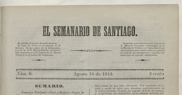 El Semanario de Santiago: número 6, 18 de agosto de 1842