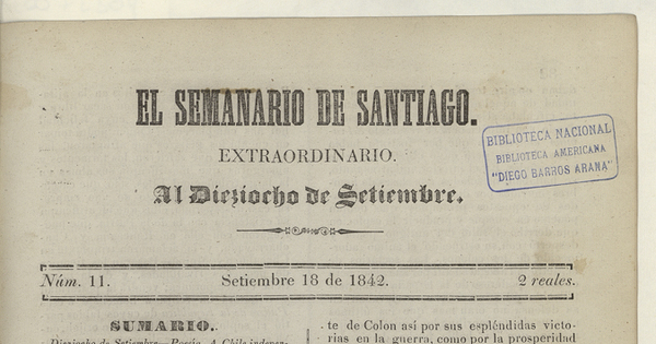 El Semanario de Santiago: número 11, 18 de septiembre de 1842