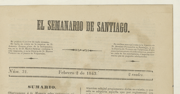 El Semanario de Santiago: número 31, 2 de febrero de 1843