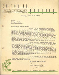 Carta a Gonzalo Drago [manuscrito] / Nicomedes Guzmán. Santiago:Chile, 24 ene. 1945.