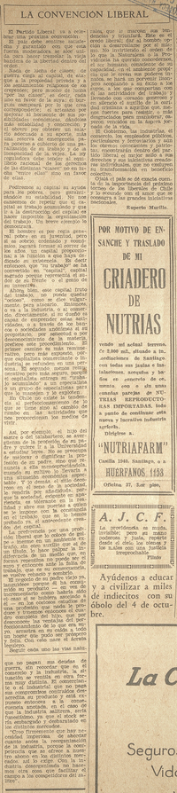 "La Convención Liberal", El Mercurio, Página 4. Santiago, domingo 2 de octubre de 1933.