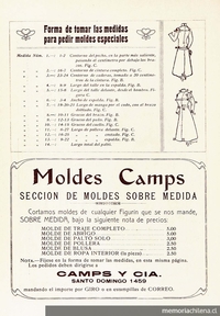 Publicidad de moldes Camps, 1915