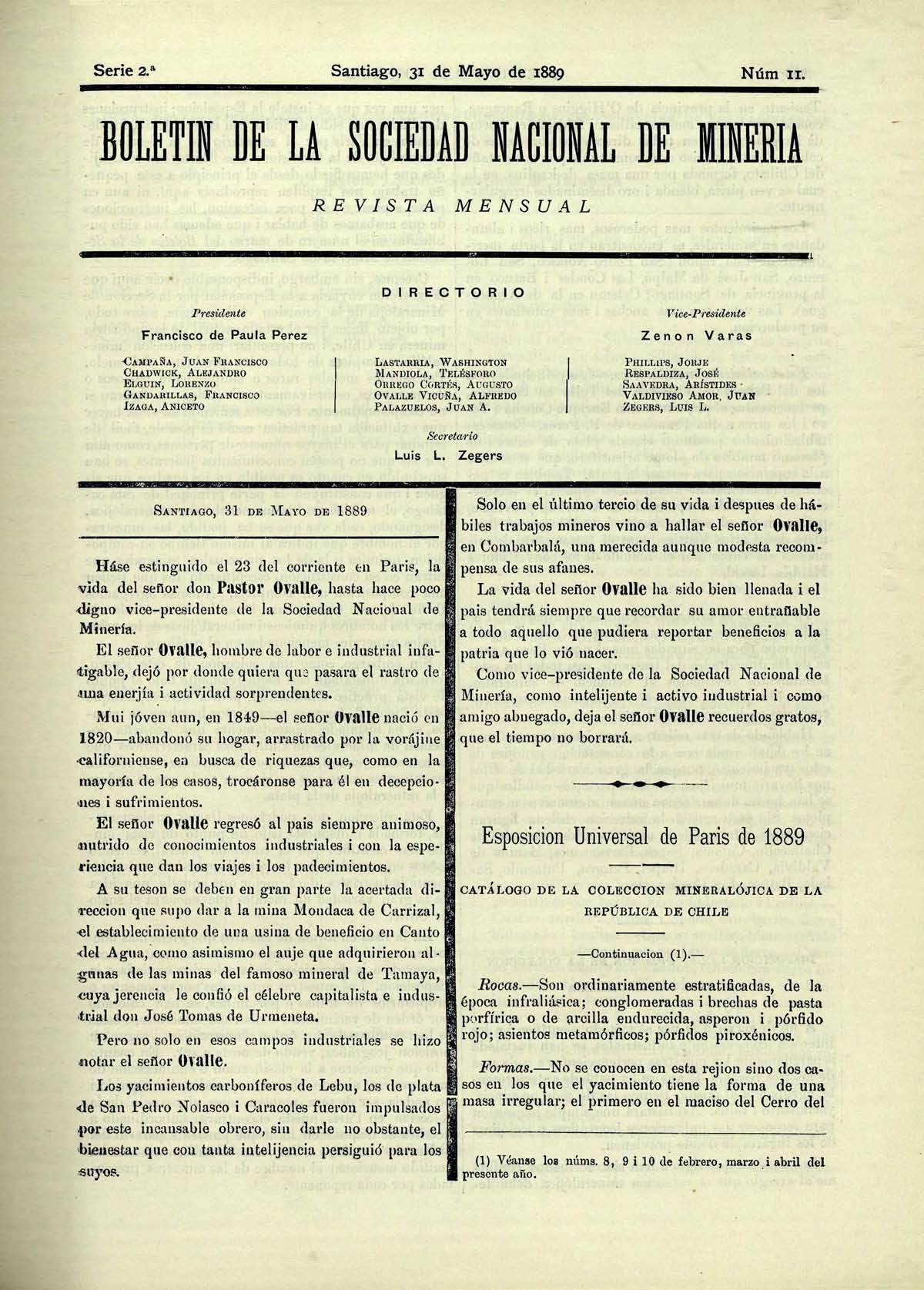 Esposicion Universal de París de 1889, catálogo de la coleccion mineralójica de la República de Chile