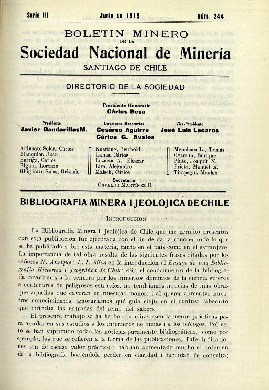 Bibliografia minera y jeolójica de Chile.