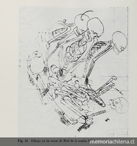 Dibujo de planta de Tumba 2, refugio 5, de Cañadón Leona.Viajes y arqueología en Chile austral. Ediciones de la Universidad de Magallanes, Punta Arenas. 1988.