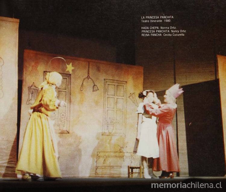 Los actores Norma Ortiz, Nancy Ortiz y Cecilia Cururella en una escena de La Princesa Panchita, 1958.