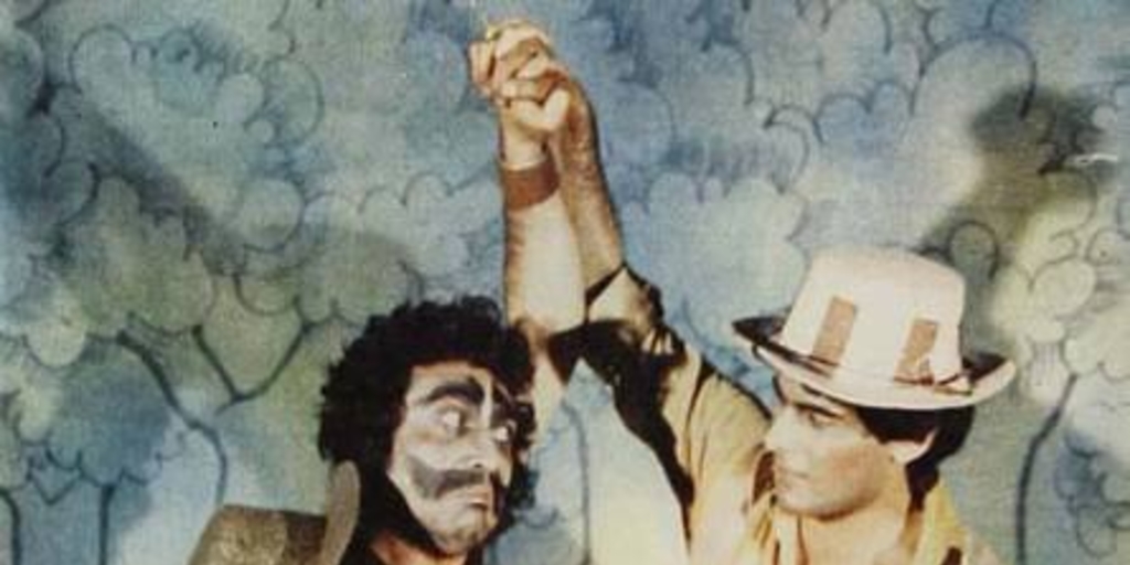 Mario Bustos como el príncipe Rudo y Jorge Rodríguez como el príncipe Juan en una escena de La Princesa Panchita, 1958.