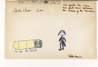 Dibujo de cuncuna de niño que asiste a montaje Cada niño una historia, Compañía Escuela Teatro "Q", 1984
