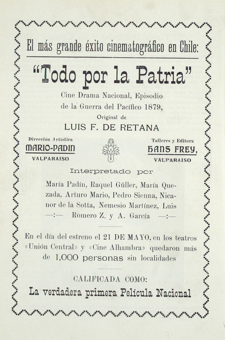 Anuncio publicitario de "Todo por la patria", 1918