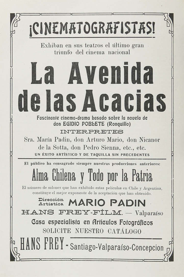 Anuncio publicitario de "La Avenida de las acacias", 1918